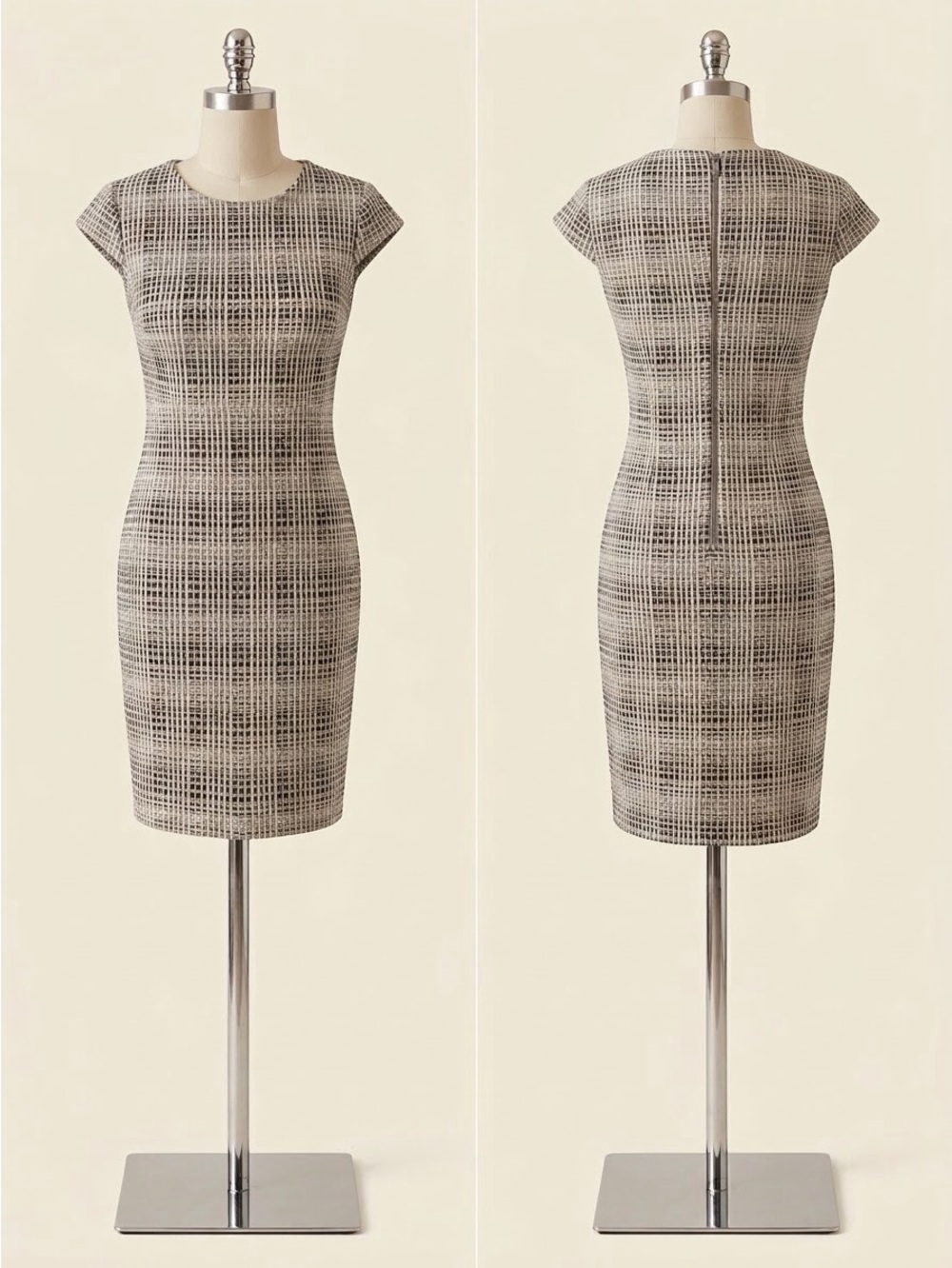 Sharagano Textured Shift Dress — Black & Cream